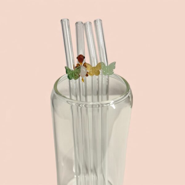 Pailles en verre - papillons & tortue