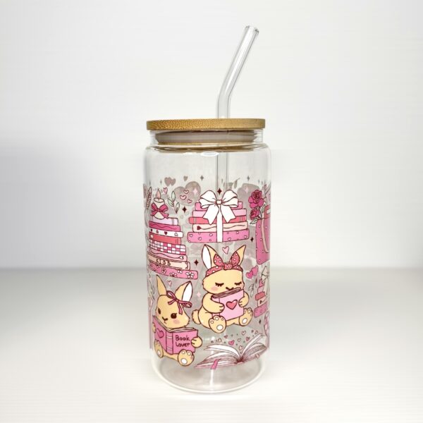 Amour, livres et lapins - mug en verre